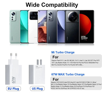 Original Xiaomi 67W Fast Charger Mi 14 13T 12T 13 Ultra Pro Redmi Note 12 11 13 Pro Poco X5 F5 Pro USB Charger Type C Cable