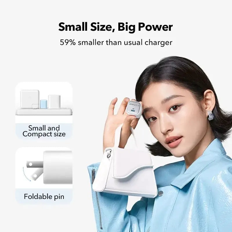 Original Anker Zolo 30W Compact GaN Charger PIQ 3.0 PPS Fast Charging Exclusive Low-Temperature Technology Ultra-Safe iphone 17/16/15/14/13/12 iPad Google pixe 9 8 Pro, 7 pro ,6 Pro, Universal Compatibility PD Changing
