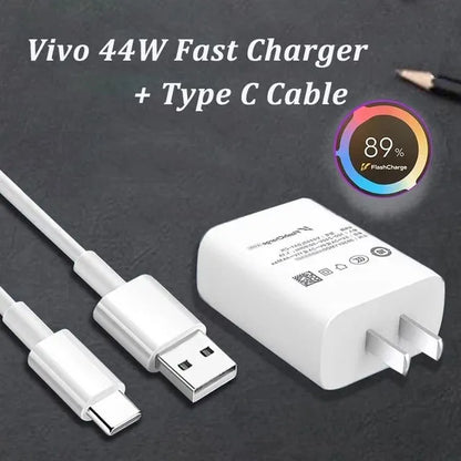 Original Vivo 44W Fast Charger FlashCharge 2.0 Adapter USB Type C Cable For Vivo X70 X60 X50 Pro T1 IQOO Neo855 Z5X Z6 Z5 Y5s S12 S10 Pro