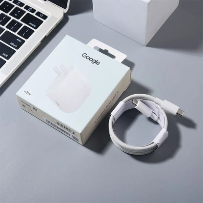 💯 Original Google Pixel 45W book Charger US Plug Fast Charging Power Adapter USB C to C Cable
