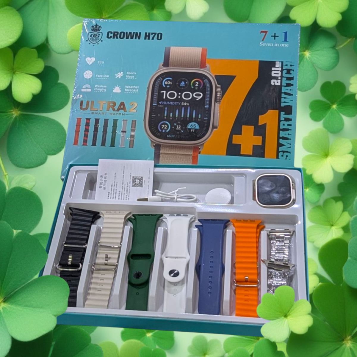 CROWN H70 Ultra2 7+1 Smart Watch with 7 Straps & Chain Strap