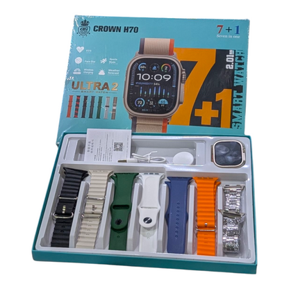 CROWN H70 Ultra2 7+1 Smart Watch with 7 Straps & Chain Strap