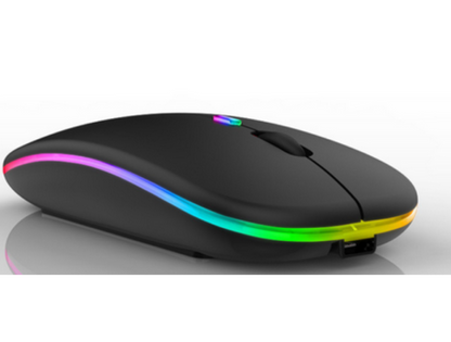 Dual Mode RGB Wireless Mouse – Bluetooth + 2.4GHz Slim Rechargeable Mouse | Silent Click, Ergonomic Design for Laptop & PC