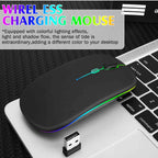 Dual Mode RGB Wireless Mouse – Bluetooth + 2.4GHz Slim Rechargeable Mouse | Silent Click, Ergonomic Design for Laptop & PC