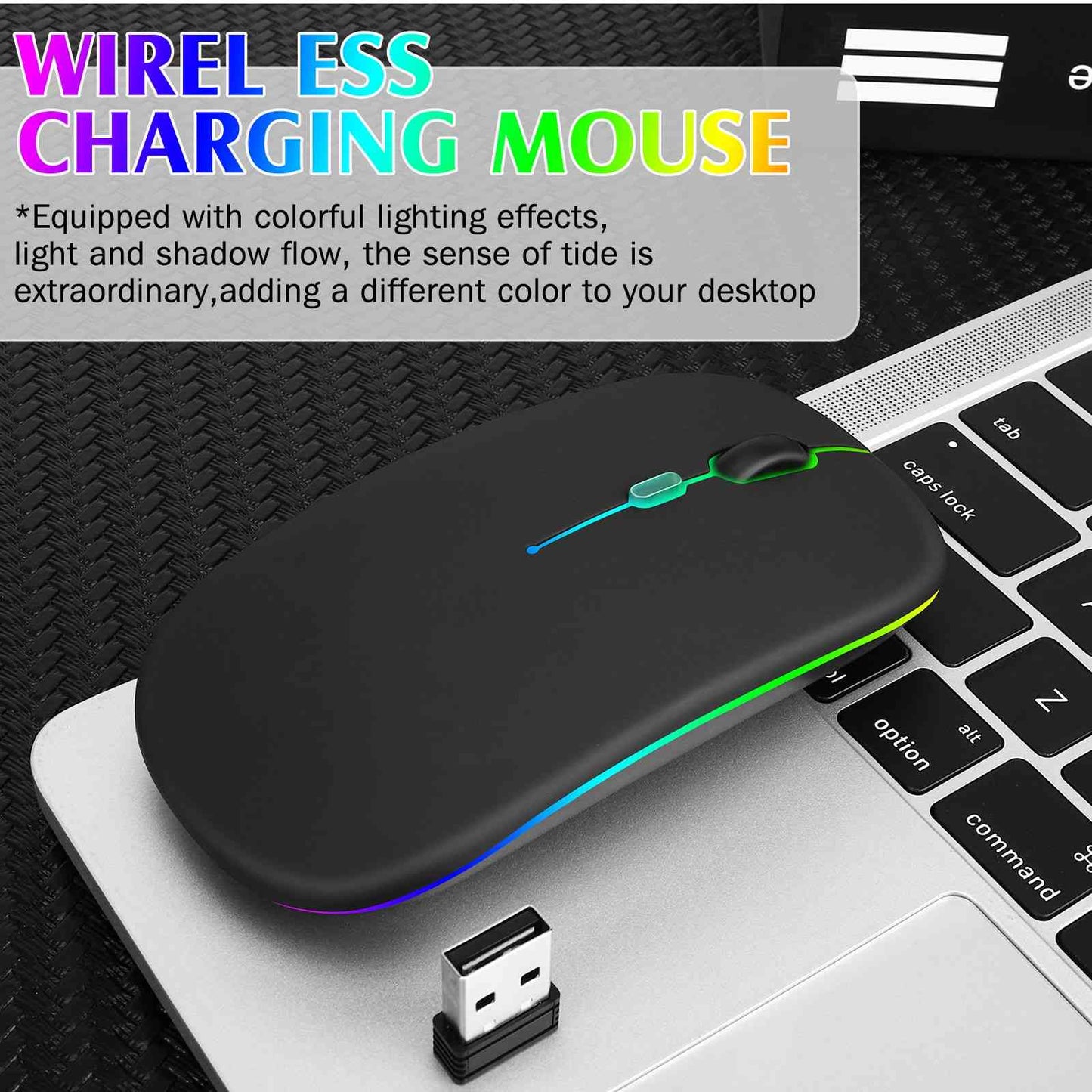 Dual Mode RGB Wireless Mouse – Bluetooth + 2.4GHz Slim Rechargeable Mouse | Silent Click, Ergonomic Design for Laptop & PC