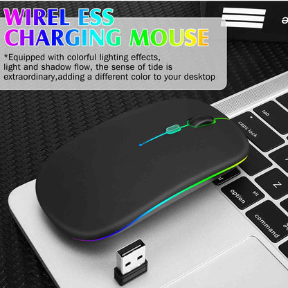 Dual Mode RGB Wireless Mouse – Bluetooth + 2.4GHz Slim Rechargeable Mouse | Silent Click, Ergonomic Design for Laptop & PC