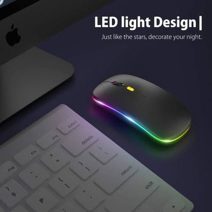 Dual Mode RGB Wireless Mouse – Bluetooth + 2.4GHz Slim Rechargeable Mouse | Silent Click, Ergonomic Design for Laptop & PC
