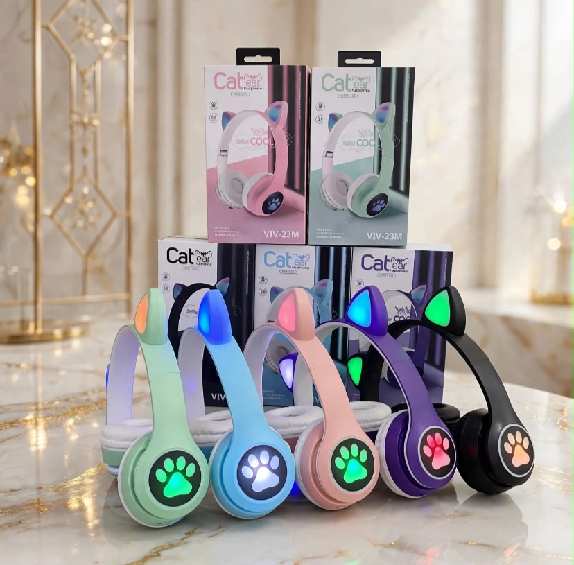Viv-23M Cute Cat Ear Wireless Bluetooth Headphone Wireless Stereo LED Light Children Gaming Headset